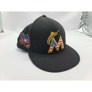 Florida Marlins Miami New Era 59Fifty MLB Black Gold Flag Fitted Hat Cap 7 1/2